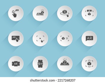 augmented reality vector icons on round puffy paper circles with transparent shadows on blue background. augmented reality stock vector icons for web, mobile and user interface design