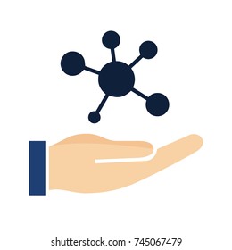 Augmented reality vector illustration - hand and 3D social networks - Blue and skin color