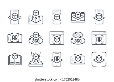 Augmented Reality Vector Line Icon Set. Interactive Simulation And Virtual Reality Outline Icons.