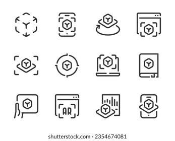 Augmented Reality vector line icons. Object projection and Interactive simulation outline icon set.