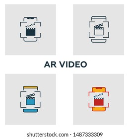 Augmented Reality Video icon set. Four elements in diferent styles from visual device icons collection. Creative augmented reality video icons filled, outline, colored and flat symbols.