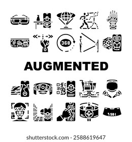 augmented reality virtual ar vr icons set vector. immersive technology, simulation interactive, experience digital, overlay augmented reality virtual ar vr glyph pictogram Illustrations