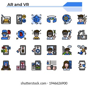 Augmented reality and virtual reality icon set for business management website, presentation, book.