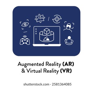 Augmented Reality and Virtual Reality Technology Concept. Editable Stroke and colors.