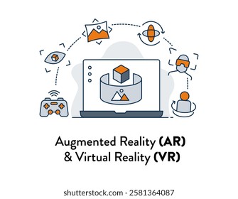 Augmented Reality and Virtual Reality Technology Concept. Editable Stroke and colors.