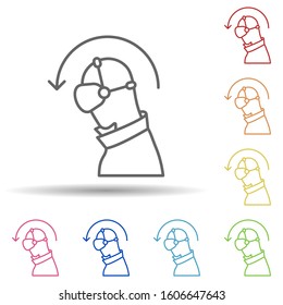 Realidad aumentada, vr, man, incline en un icono de estilo multi-color. Línea delgada simple, contorno vectorial de iconos de realidad aumentados para ui y ux, sitio web o aplicación móvil