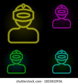 Realidad aumentada, vr, icono de conjunto de colores de neón masculino. Línea delgada simple, vector de contorno de iconos de realidad aumentada para ui y ux, sitio web o aplicación móvil