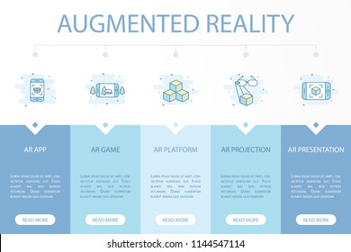 Augmented reality web banner infographic concept template with simple line icons. Contains such icons as AR app, AR game, AR platform