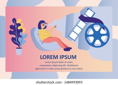 Augmented Technology and Cinema Promotion Webpage. Cartoon Woman Characters Using VR Glasses for Watching Movie. Virtual Reality Cinema. Innovative Digital Entertainment. Vector Flat illustration