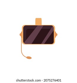 Augmented virtual reality glasses. Original 3d vr helmet, digital headset front view. Futuristic device, innovation gadget for games in cyberspace. Vector isolated illustration.