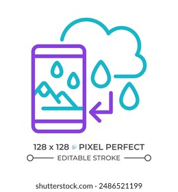 Augmented virtuality and weather forecast two color line icon. Real world with virtual elements. Weather app bicolor outline symbol. Duotone linear pictogram. Isolated illustration. Editable stroke