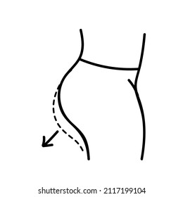 augmented woman buttock icon black and white vector illustration. Editable outline stroke.