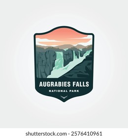 Augrabies Falls National Park badge featuring scenic landscape. Ideal for tourism promotions, travel brochures, and nature themed logo designs