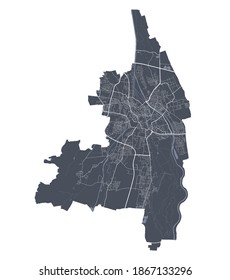 Augsburg map. Detailed vector map of Augsburg city administrative area. Cityscape poster metropolitan aria view. Dark land with white streets, roads and avenues. White background.