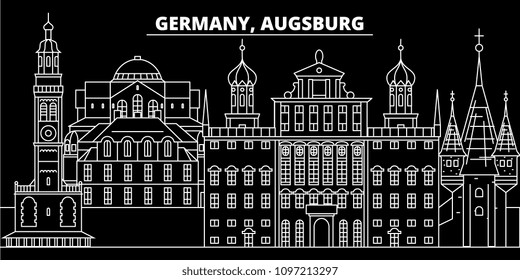 Augsburg silhouette skyline. Germany - Augsburg vector city, german linear architecture, buildings. Augsburg travel illustration, outline landmarks. Germany flat icons, german line banner