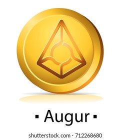 Augur. Gold coin with cryptocurrency logo. Vector illustration isolated on white background.