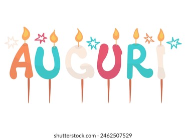 Auguri - Birthday, congratulation candles in italian language. Birthday, celebration letters. Birthday candles. Vector illustration