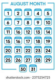 August 01 To 31 Days Calendar Leaf Vector Illustration Template