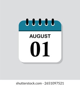 Agosto 01 Icono de calendario plano en estilo moderno
