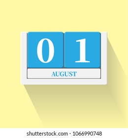 August 01. Vector flat daily calendar icon. Date and time, day, month. Holiday. Season.