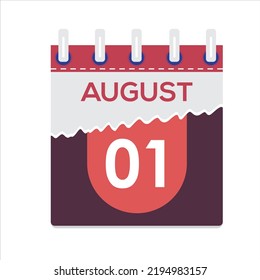August 01. Vector flat daily calendar icon. Date and time, day, month. Holiday. Season. White Background