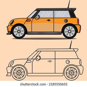 02 de agosto de 2022;mini cobre naranja, sencillo y plano, fácil de usar, editable y en capas,sketch automobile.mini cooper vista plana.