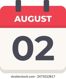 August 02 - Daily Calendar Icon in flat design style