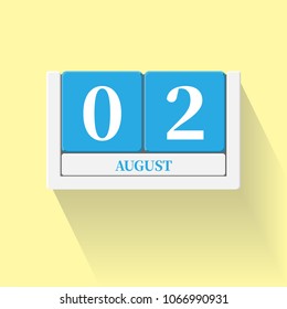 August 02. Vector flat daily calendar icon. Date and time, day, month. Holiday. Season.