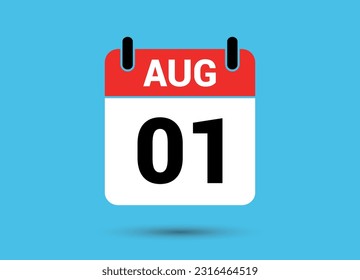 Agosto 1 Calendario Fecha Icono plano Día 1 Ilustración vectorial