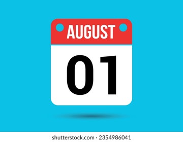 August 1 Calendar Date Flat Icon Day 1 Vector Illustration