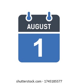 Agosto 1 Ícono de fecha calendario, icono de fecha de evento, fecha de calendario, gráfico vectorial de diseño de iconos