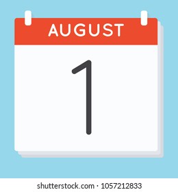 August 1. Calendar icon. Vector illustration in flat design isolated in blue background. Date and time, day, month.