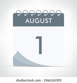 August 1 Calendar Icon  Vector Illustration. Gray calendar.