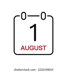 August 1 date on the calendar, vector line stroke icon for user interface. Calendar with date, vector illustration.