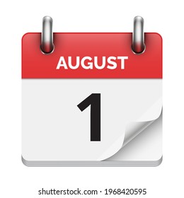 August 1 flat daily realistic calendar icon date vector image
