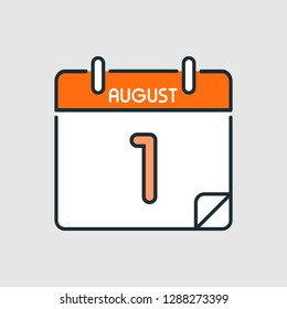 August 1. Flat icon calendar isolated on gray background. Vector illustration.