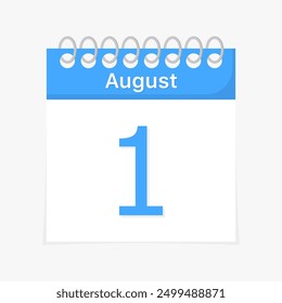 Icono del 1 de agosto. Icono de calendario. Estilo plano. Icono de Vector.