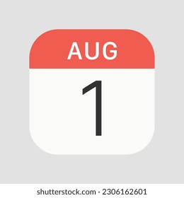 Icono del 1 de agosto aislado en segundo plano. Símbolo de calendario moderno, simple, vector, icono para el diseño de sitios web, aplicación móvil, ui. Ilustración vectorial