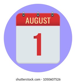 August 1. Vector flat daily calendar icon. Date and time, day, month 2018. Holiday. Season.