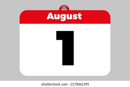 August, 1. White and red calendar.