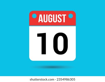 10 de agosto Fecha del calendario Icono plano Día 10 Ilustración vectorial