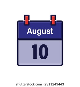 August 10, Calendar icon. Day, month. Meeting appointment time. Event schedule date. Flat vector illustration.