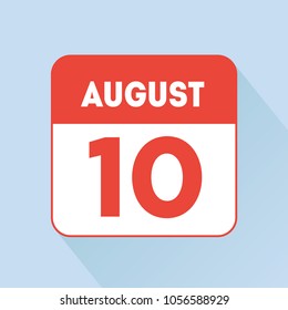 August 10 calendar icon red flat. International Day of Biodiesel. Deadline reminder