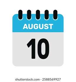 august 10 calendar icon Vector page month design illustration