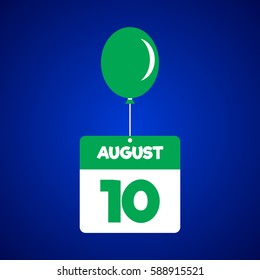August 10 date of month calender icon with balloon in the air