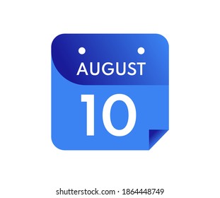 August 10 Date on a Single Day Calendar in Flat Style, 10 August calendar icon