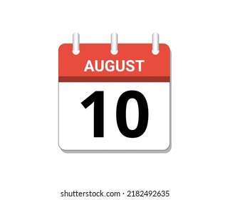 August, 10th calendar icon vector, concept of schedule, business and tasks