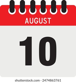 August, 10th calendar icon vector, concept of schedule, business, and tasks