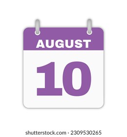 August 10th calendar leaf. August 10 calendar icon calendar page vector illustration