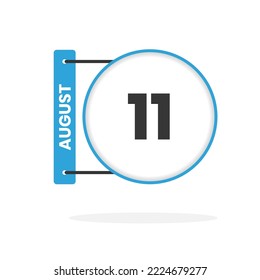 Icono del calendario del 11 de agosto. Ilustración vectorial de icono de calendario de fecha, mes